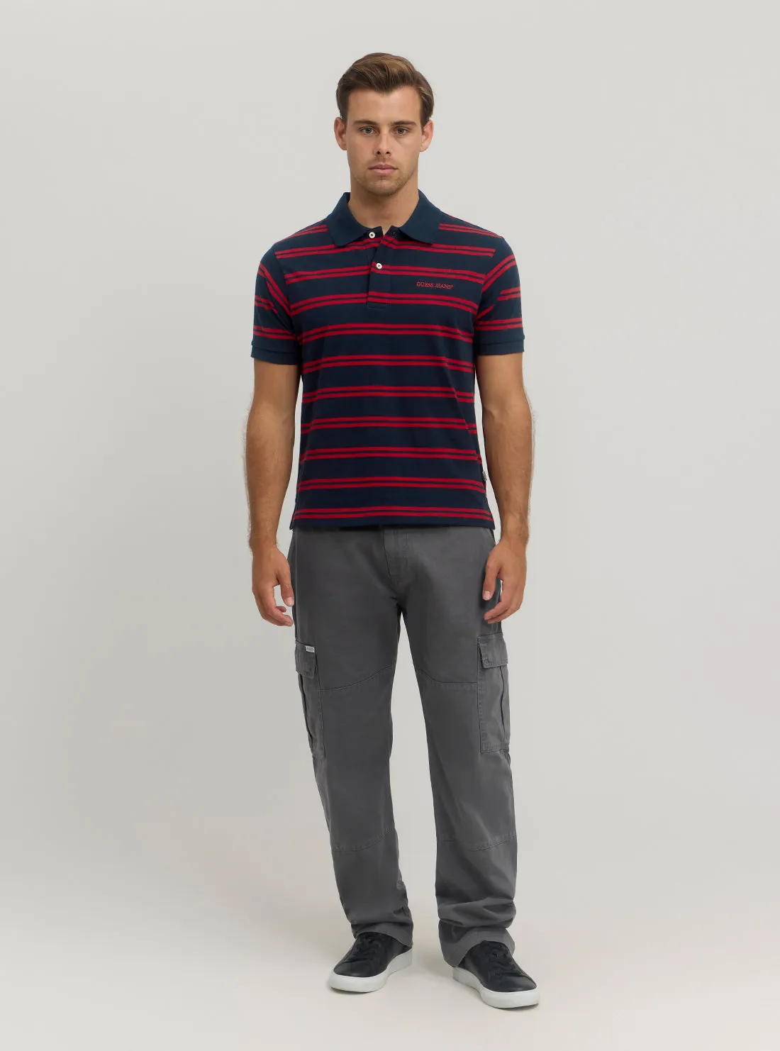 Guess Jeans Red Blue Stripes Polo T-Shirt Guess