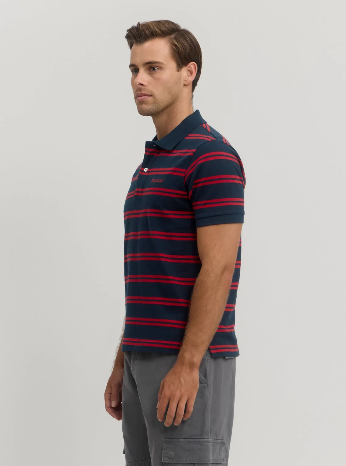 Guess Jeans Red Blue Stripes Polo T-Shirt Guess