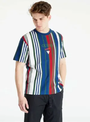 Guess Originals White Multi Pat Striped T-Shirt Guess
