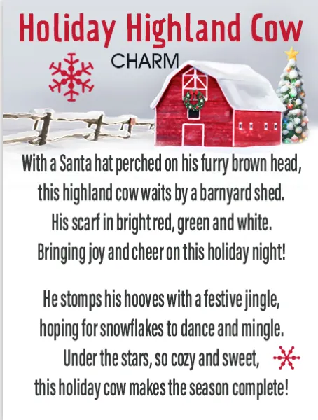 Holiday Highland Cow with Santa Hat and Scarf Token Charm