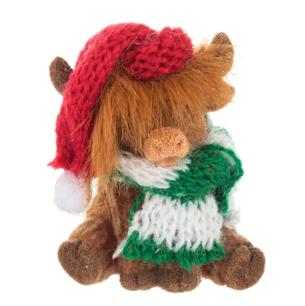 Holiday Highland Cow with Santa Hat and Scarf Token Charm