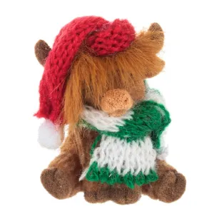 Holiday Highland Cow with Santa Hat and Scarf Token Charm