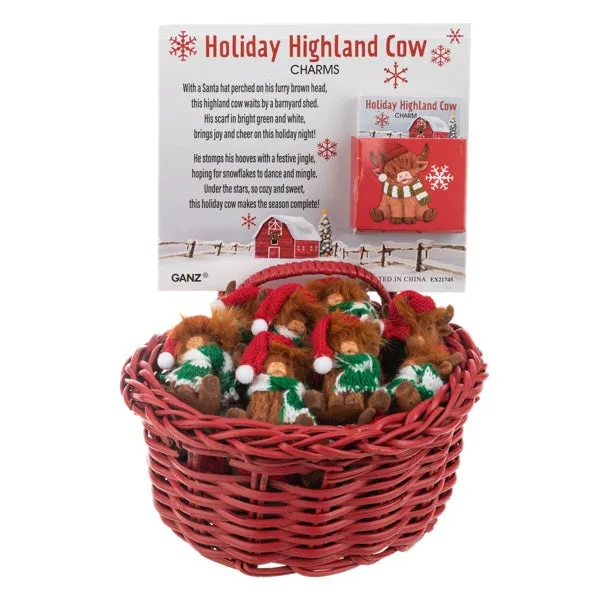 Holiday Highland Cow with Santa Hat and Scarf Token Charm