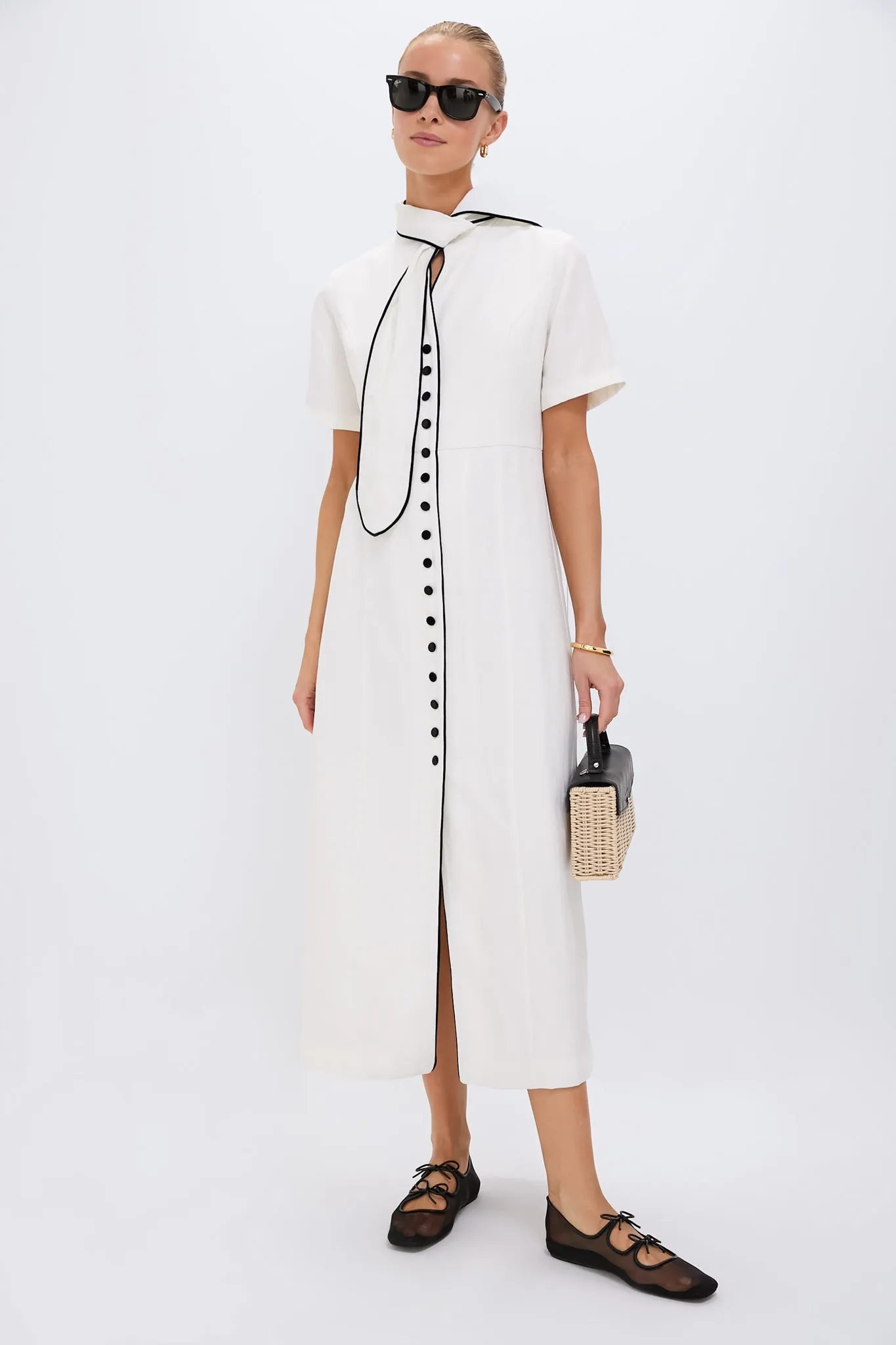 Ivory and Black Piped Etienne Dress
