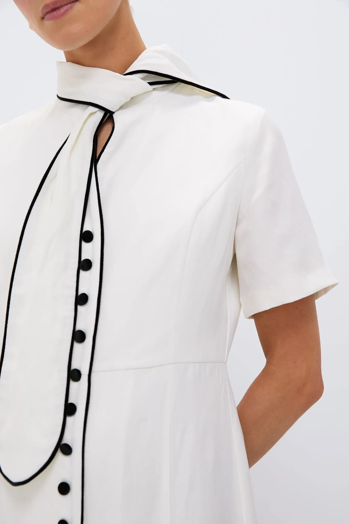 Ivory and Black Piped Etienne Dress