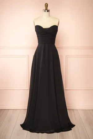 Janie Black | Chiffon Maxi Dress w/ Neck Scarf
