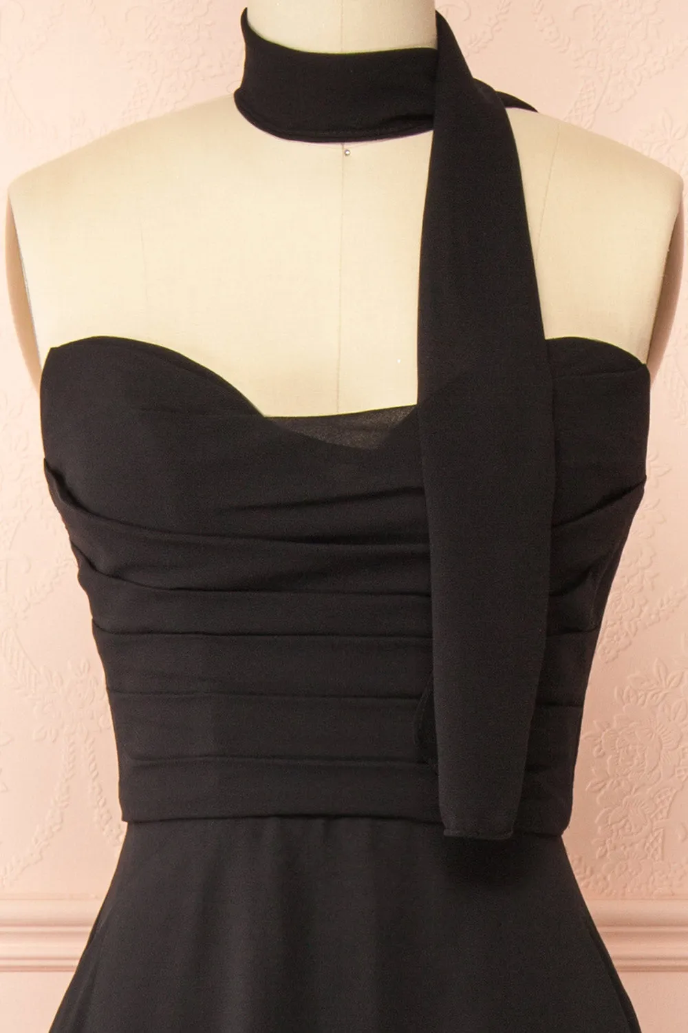 Janie Black | Chiffon Maxi Dress w/ Neck Scarf