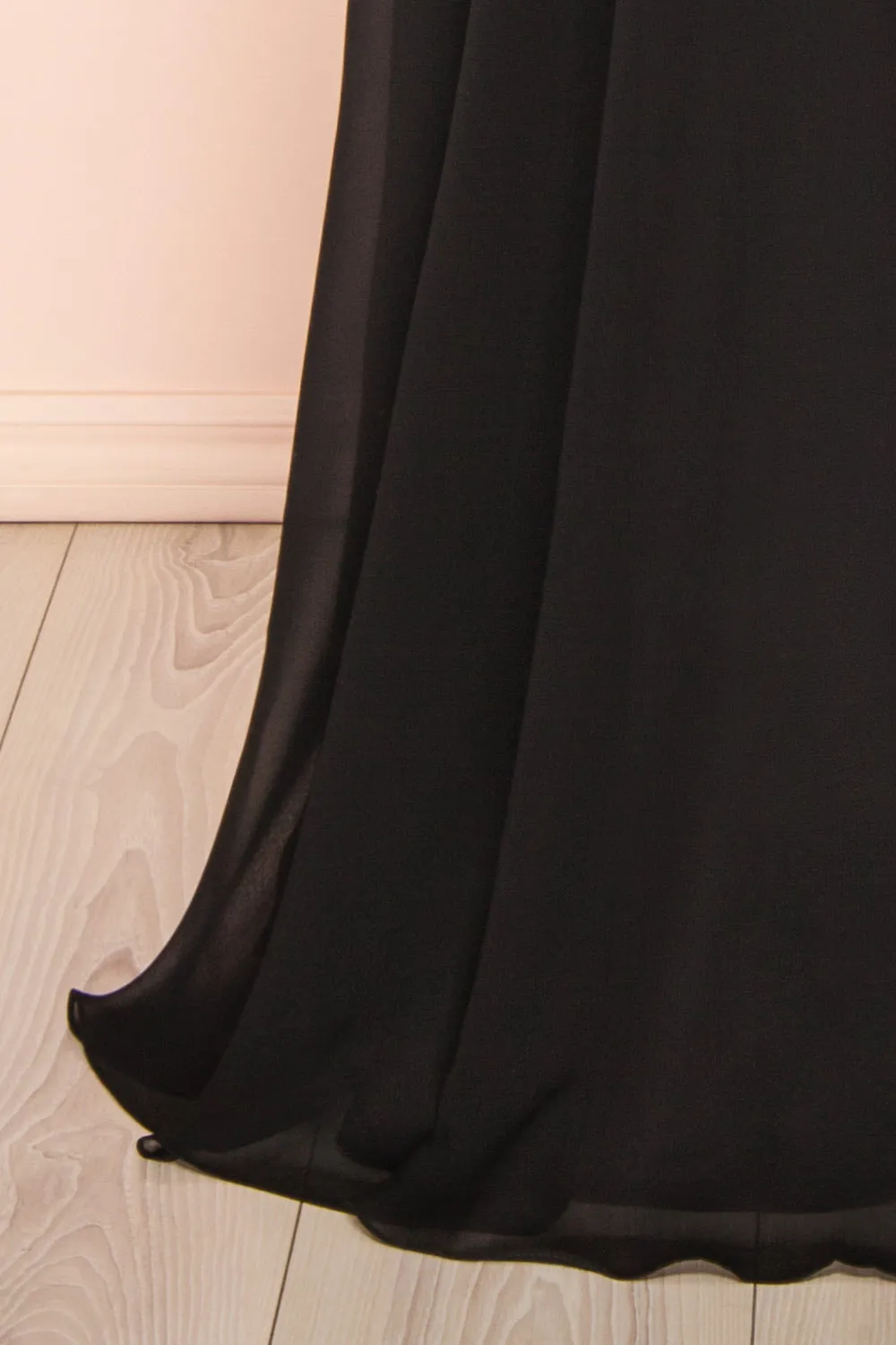 Janie Black | Chiffon Maxi Dress w/ Neck Scarf