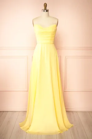 Janie Light Yellow | Chiffon Maxi Dress w/ Neck Scarf