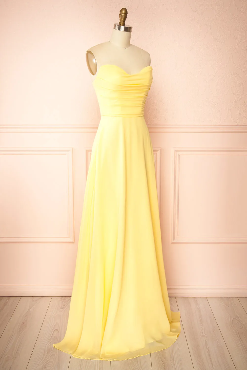 Janie Light Yellow | Chiffon Maxi Dress w/ Neck Scarf