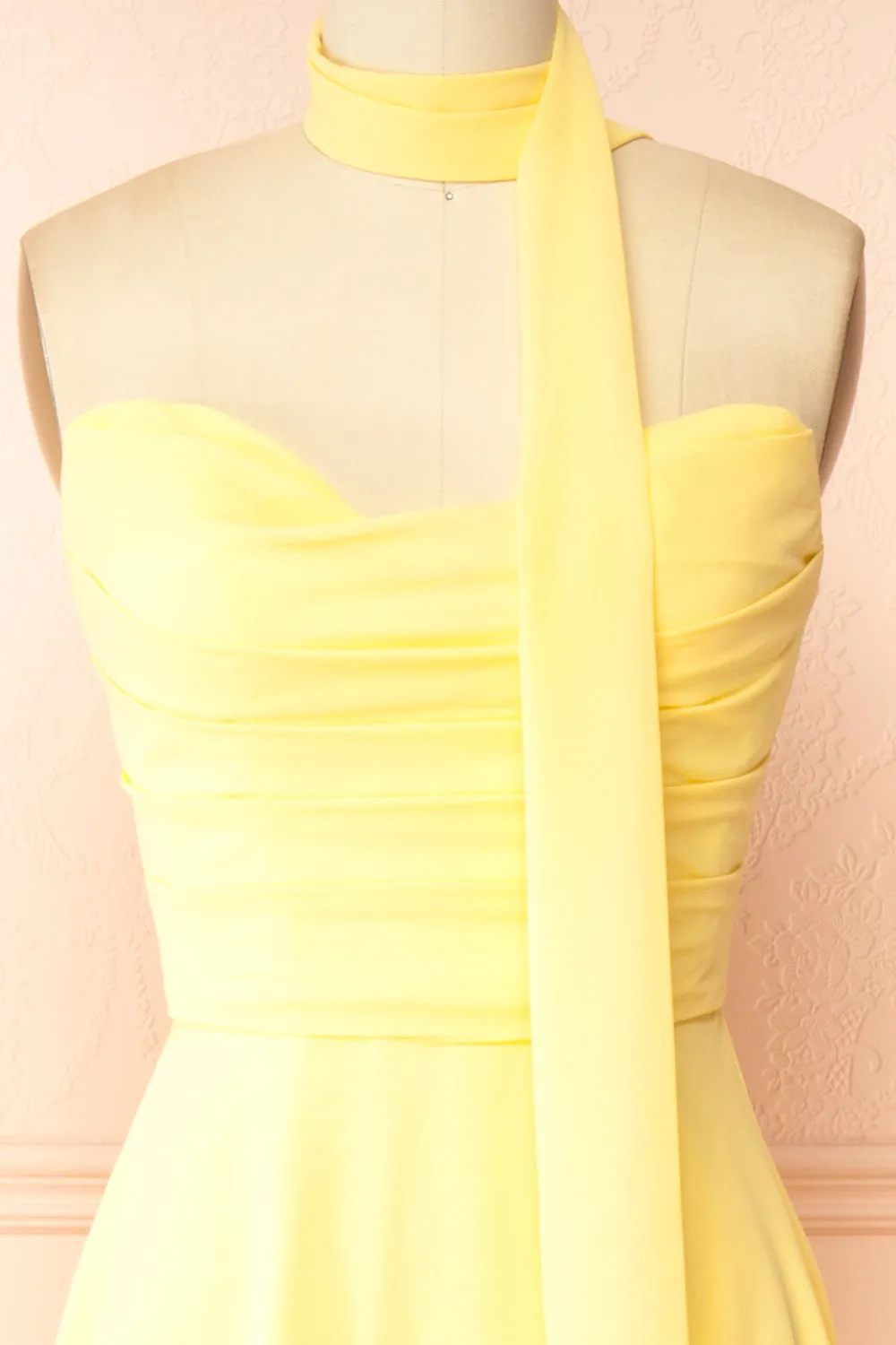 Janie Light Yellow | Chiffon Maxi Dress w/ Neck Scarf