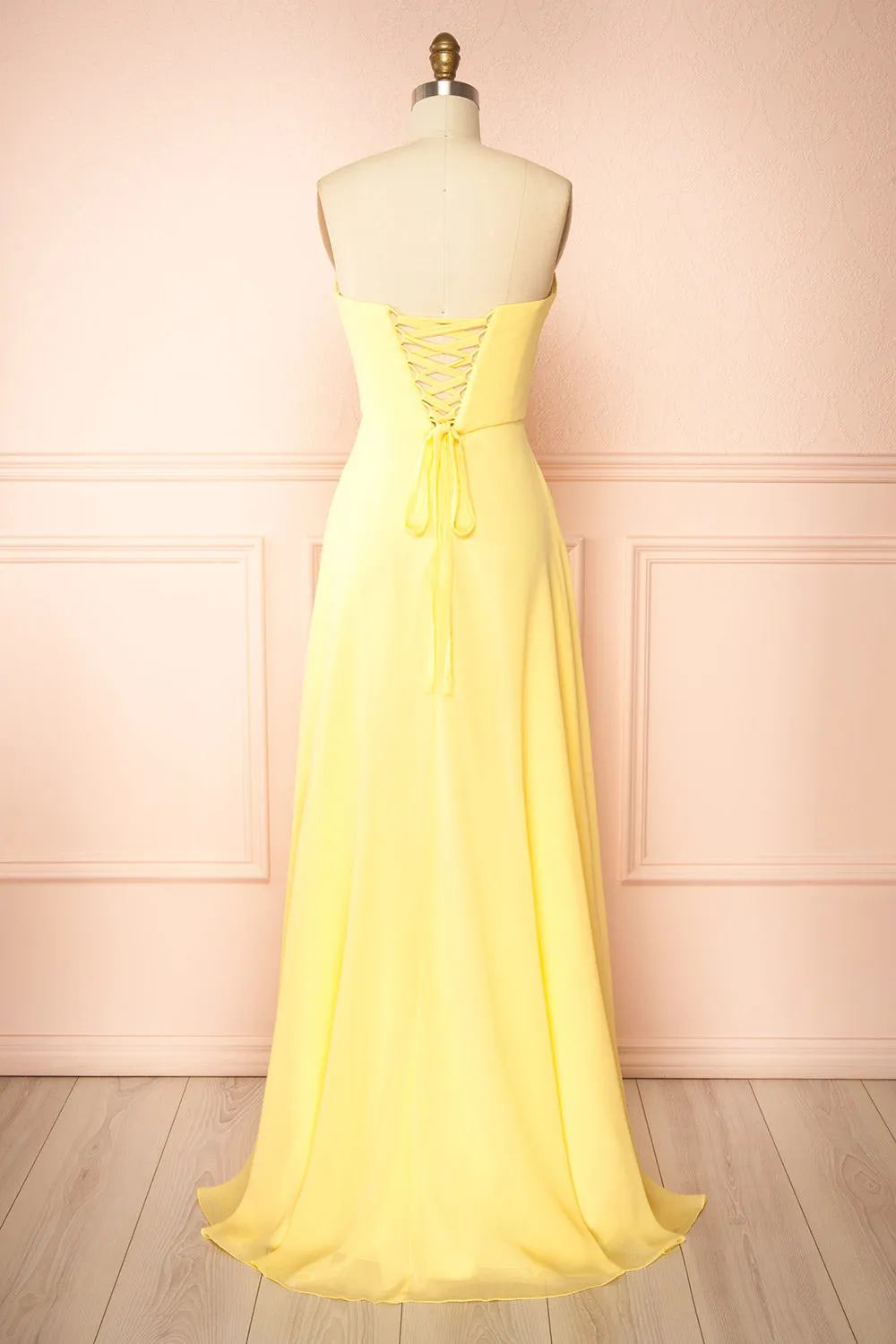Janie Light Yellow | Chiffon Maxi Dress w/ Neck Scarf