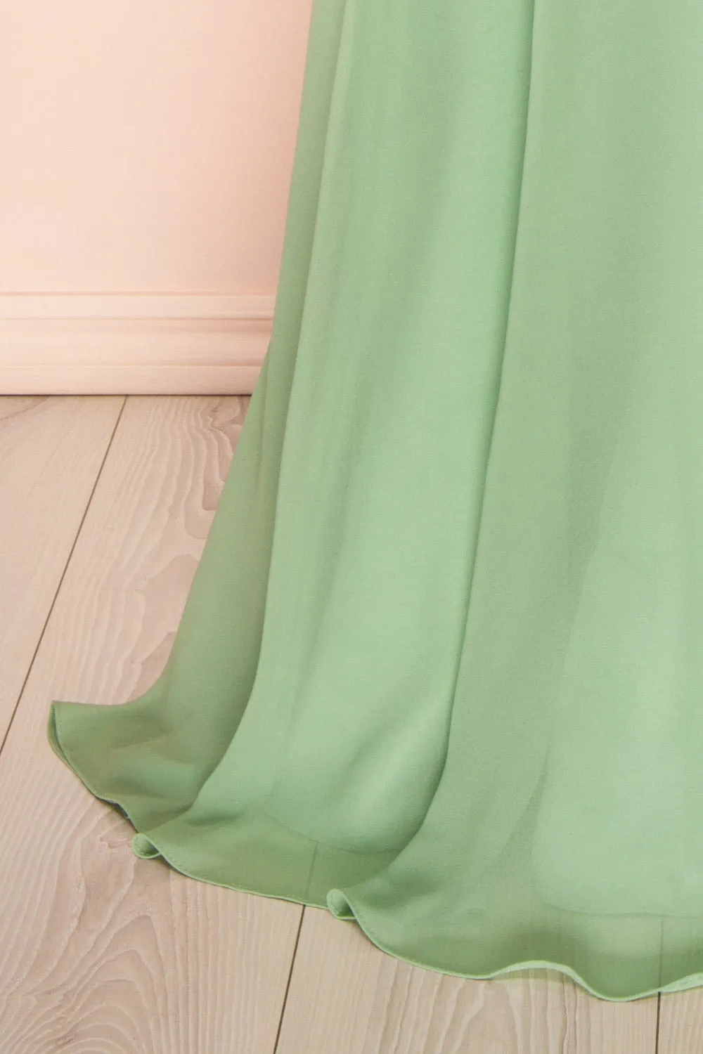 Janie Mint | Chiffon Maxi Dress w/ Neck Scarf