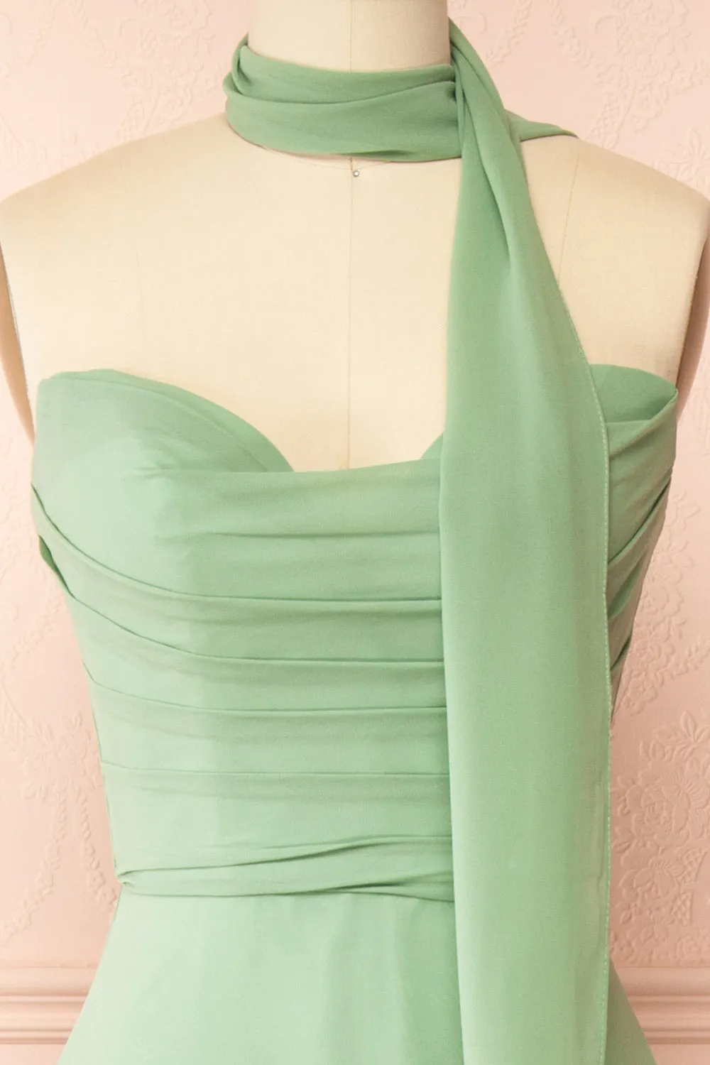 Janie Mint | Chiffon Maxi Dress w/ Neck Scarf