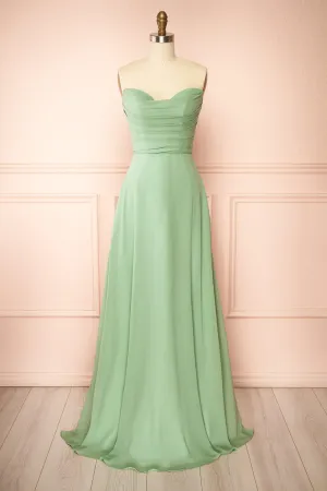 Janie Mint | Chiffon Maxi Dress w/ Neck Scarf