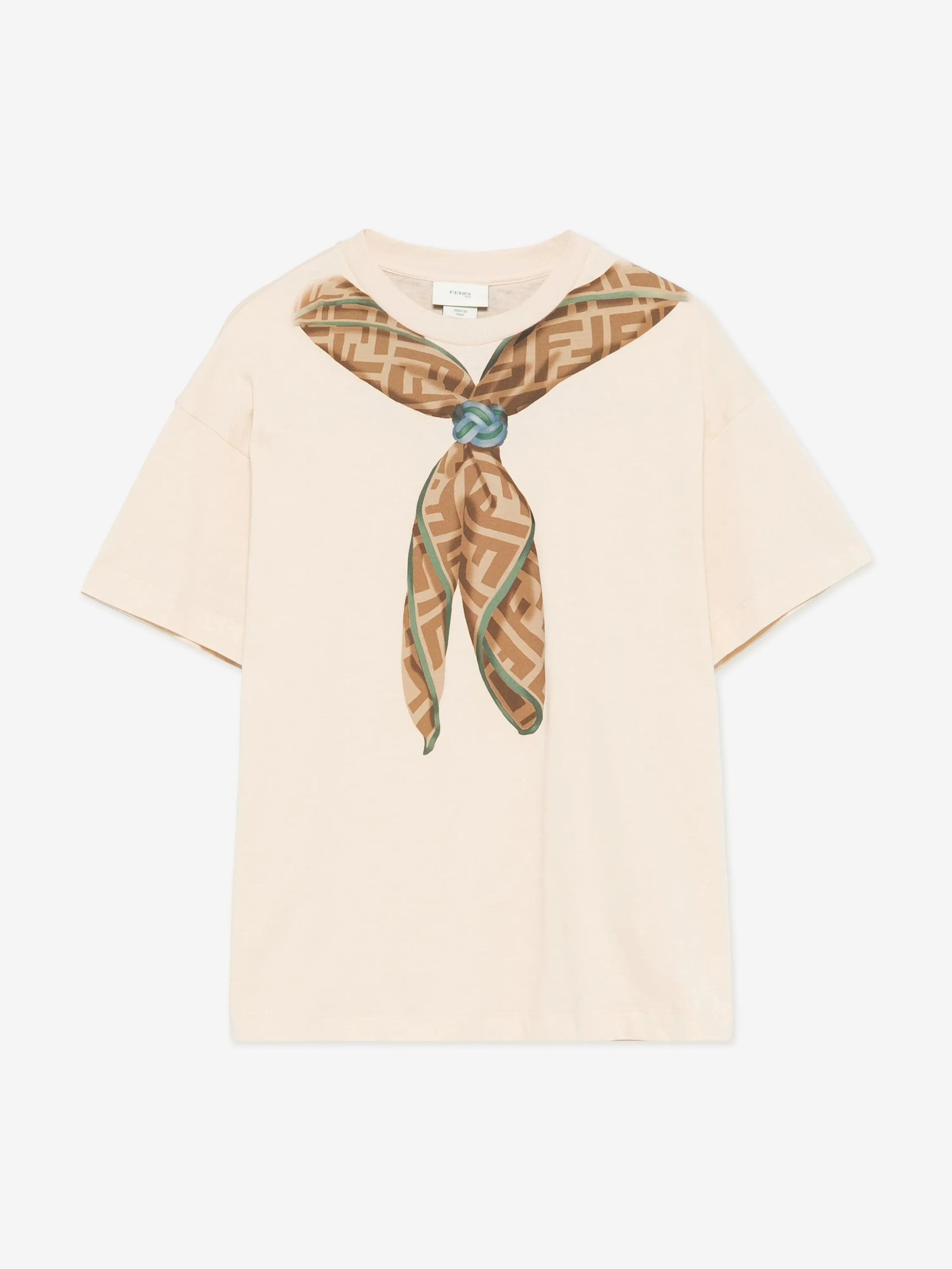 Kids Scarf Print T-Shirt in Beige