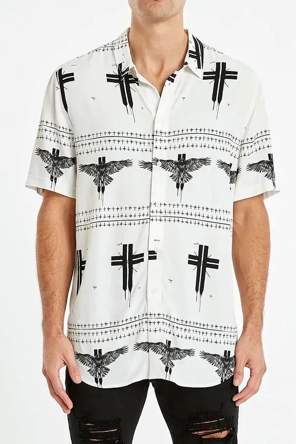 KISS CHACEY Mens Malibu Relaxed Short Sleeve Shirt White Print