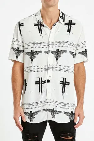 KISS CHACEY Mens Malibu Relaxed Short Sleeve Shirt White Print