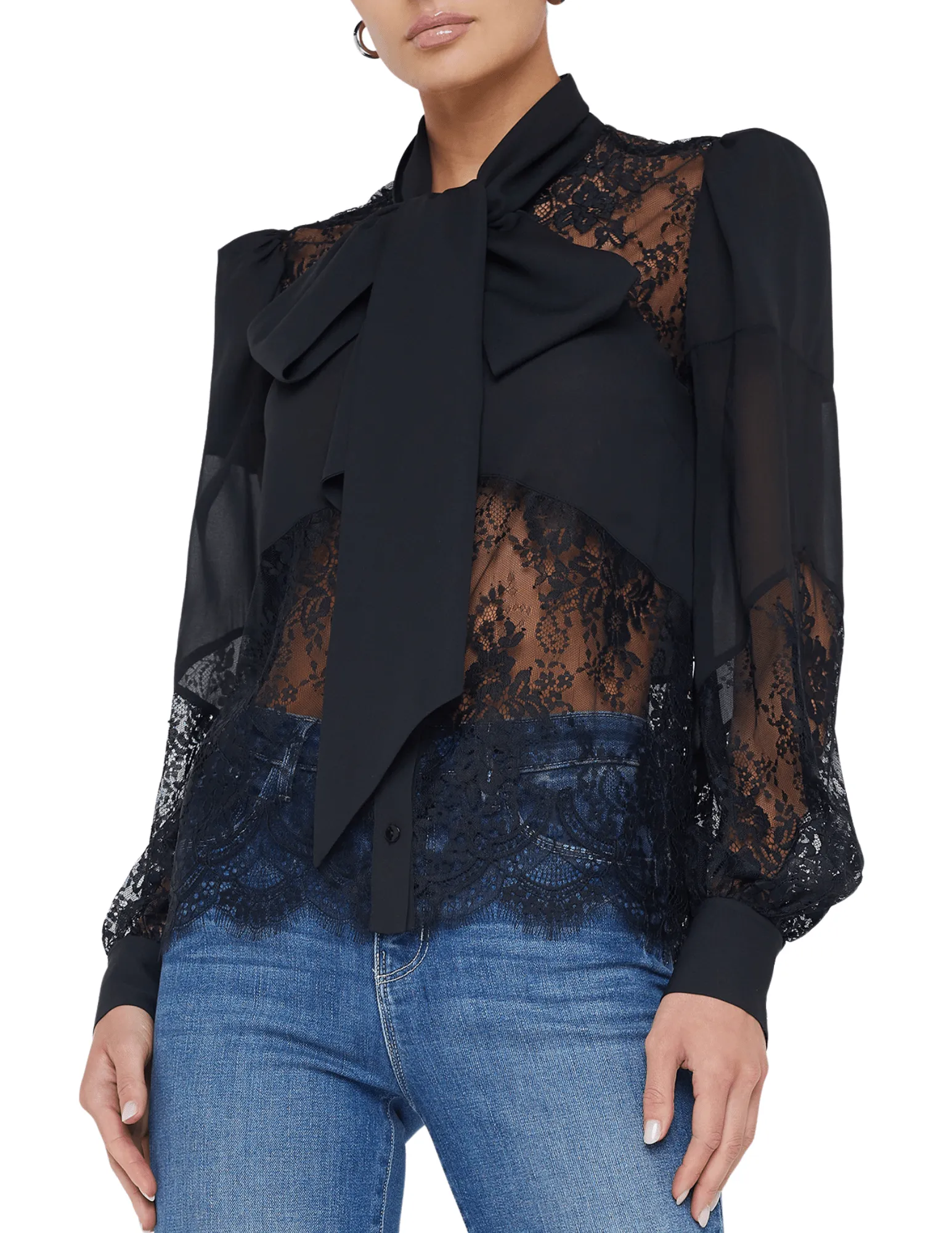 L'Agence Emmalina Tie Neck Mix Blouse