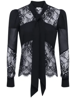 L'Agence Emmalina Tie Neck Mix Blouse