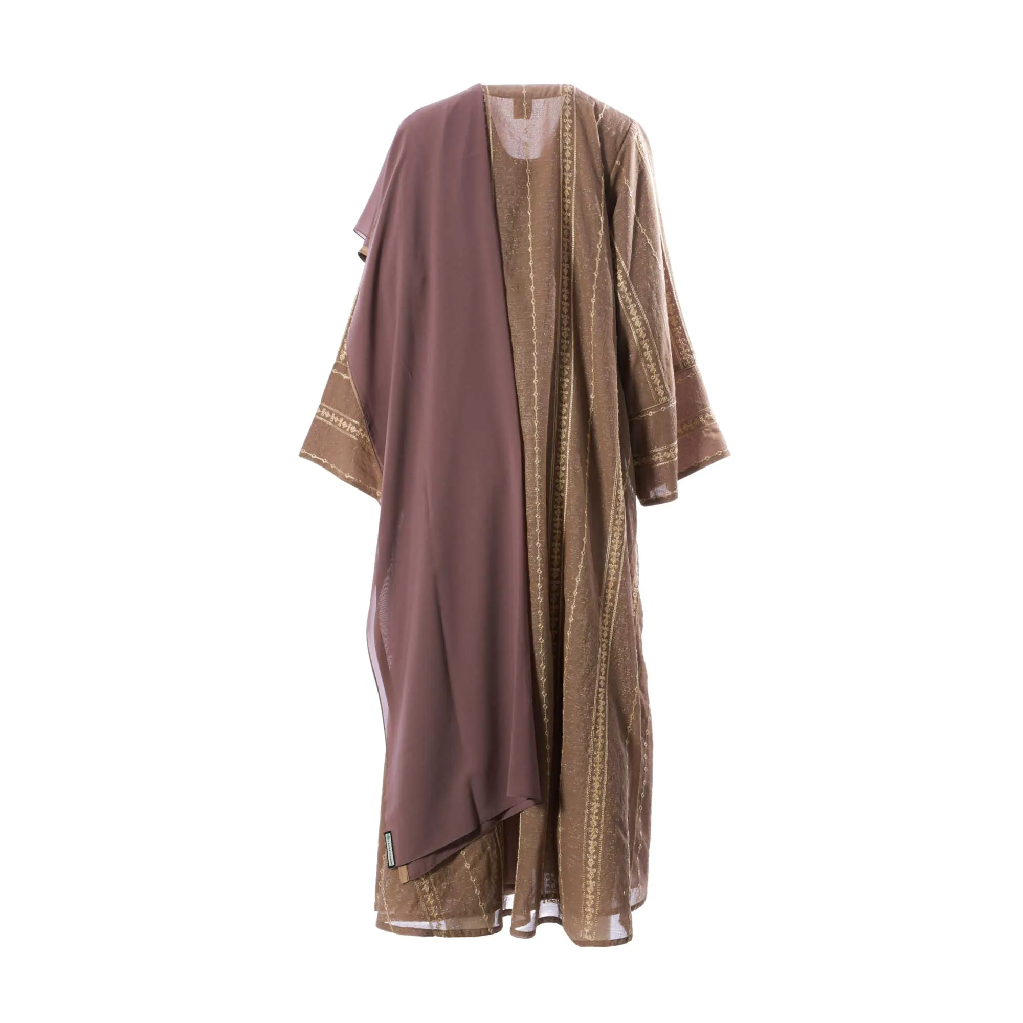 Lamar Women's Light Brown & Gold Abaya, Free Size