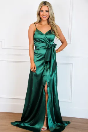 Leave You Lonely Satin Tie Formal Dress: Emerald
