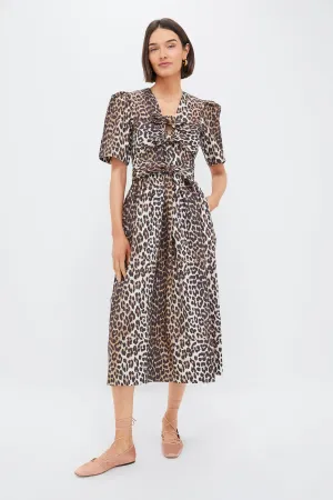 Leopard Tie Strap Midi Dress