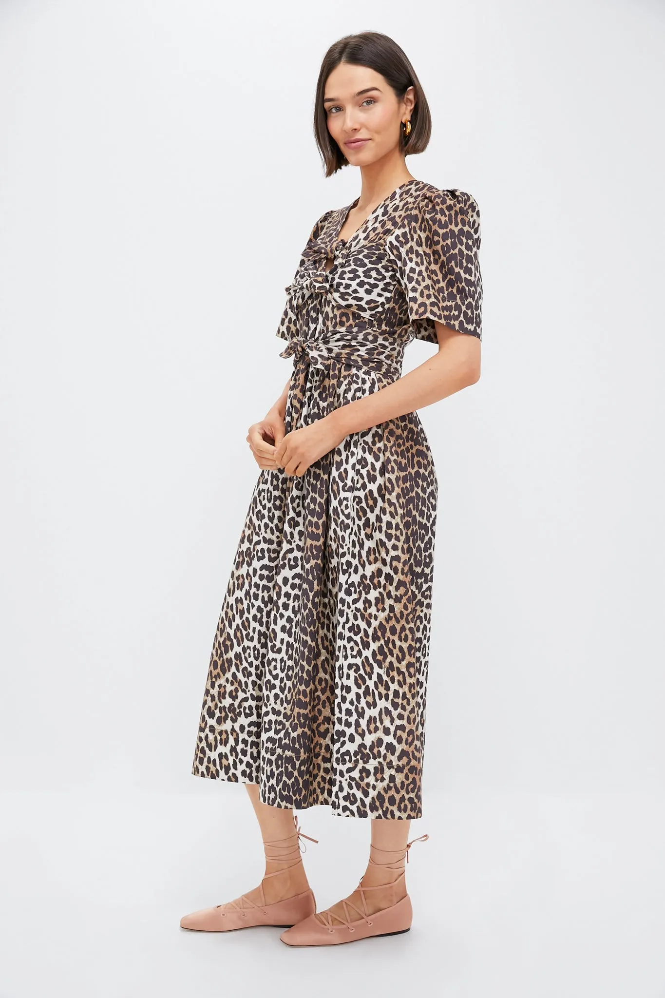 Leopard Tie Strap Midi Dress