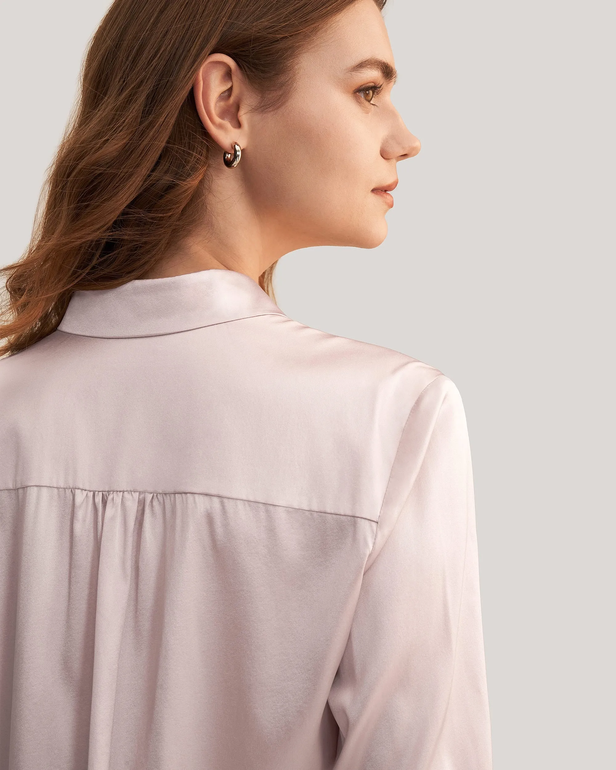 Long Sleeves Collared  Silk Blouse