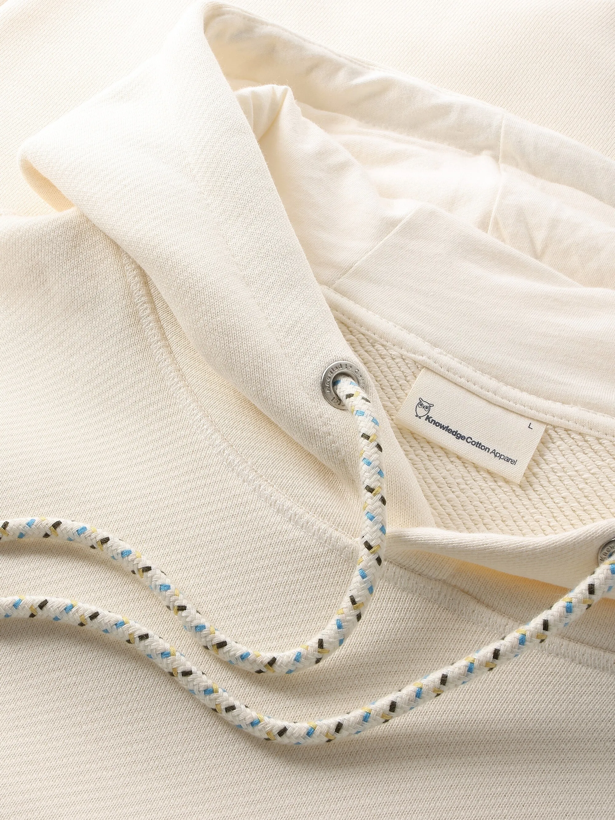 Loose fit hood kangaroo pocket sweat with embroidery at chest - Egret Knowledge Cotton