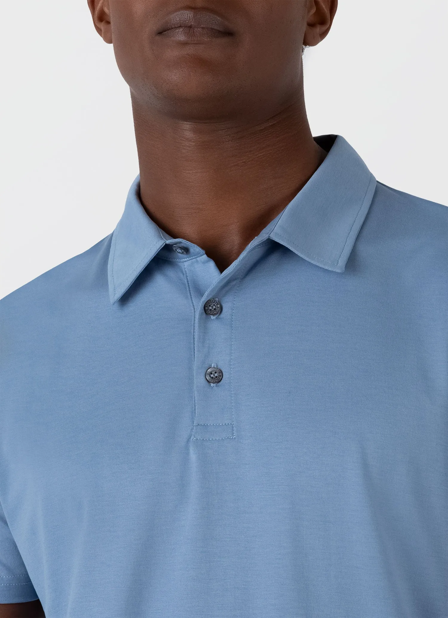 Men's Classic Jersey Polo Shirt in Como Blue Sunspel