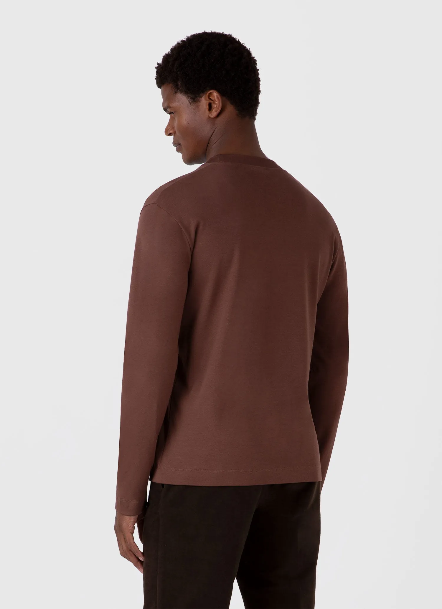 Men's Long Sleeve Heavyweight T-shirt in Cocoa Brown Sunspel