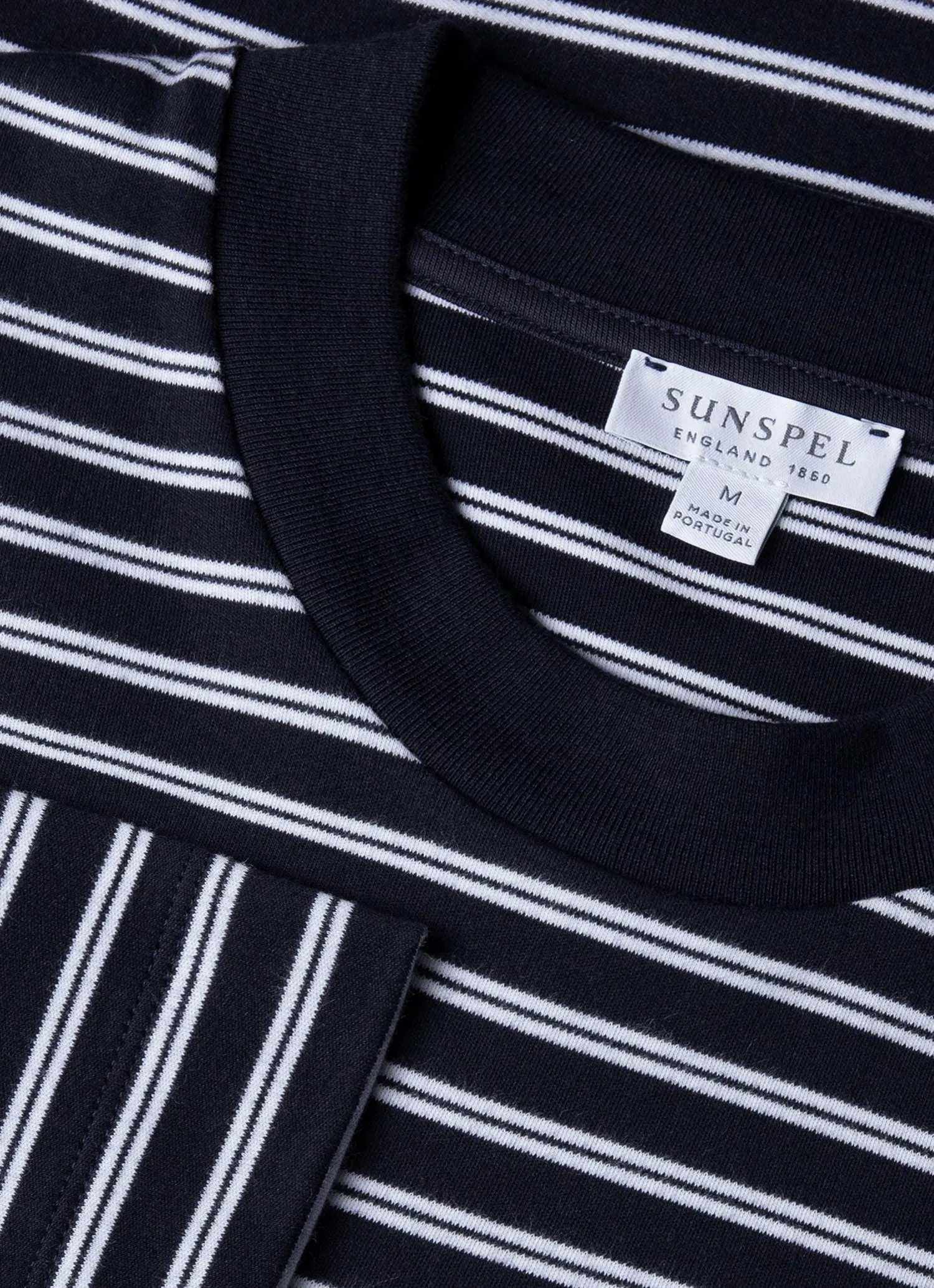 Men's Long Sleeve Heavyweight T-shirt in Navy/White Sunspel