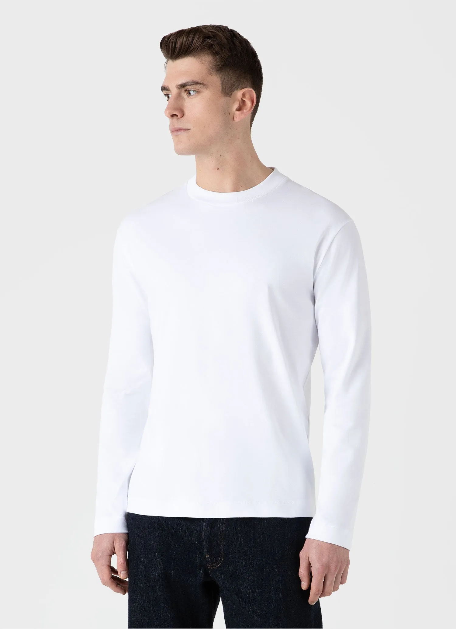 Men's Long Sleeve Heavyweight T-shirt in White Sunspel