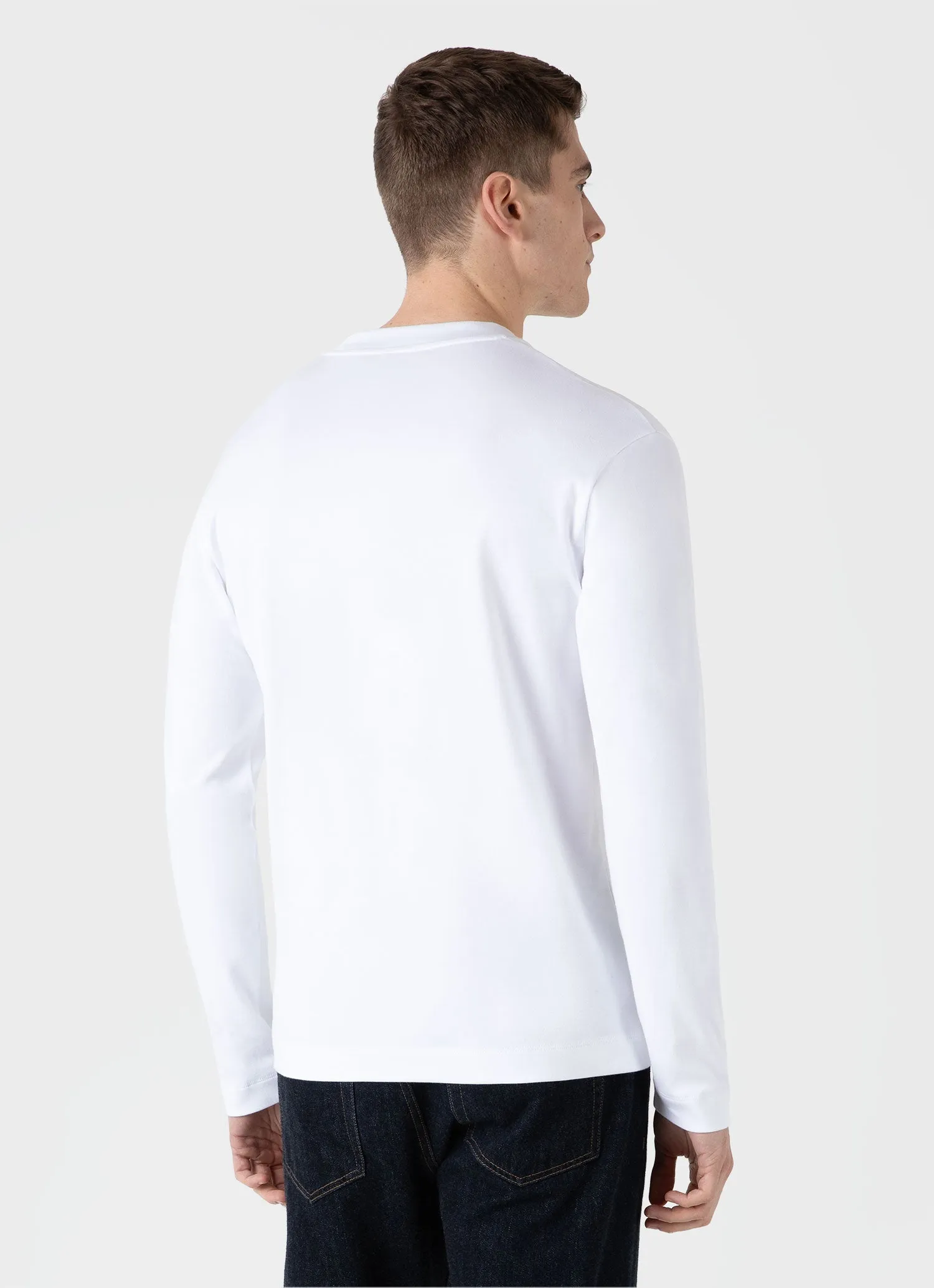 Men's Long Sleeve Heavyweight T-shirt in White Sunspel