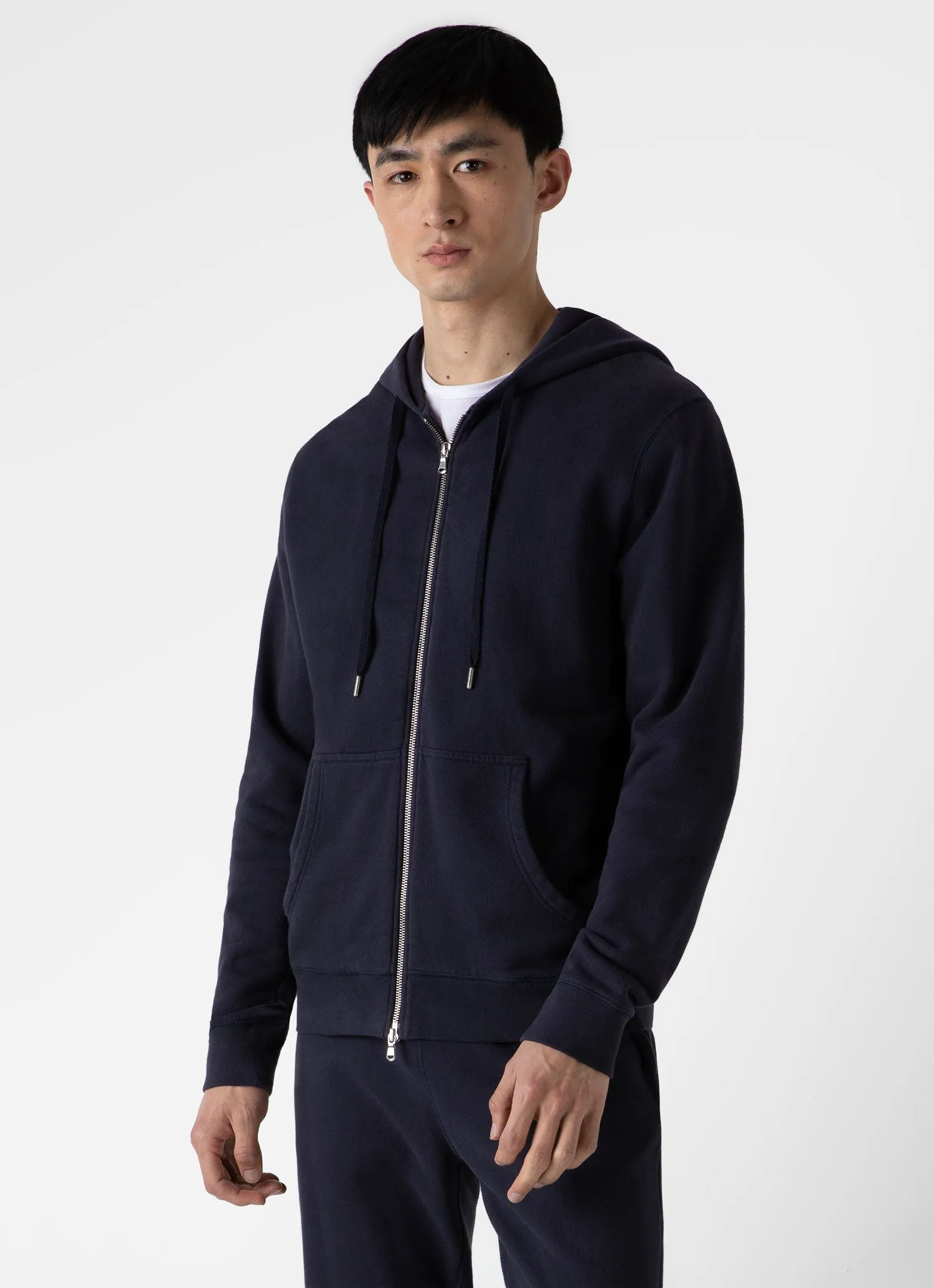Men's Loopback Zip Hoodie in Navy Sunspel