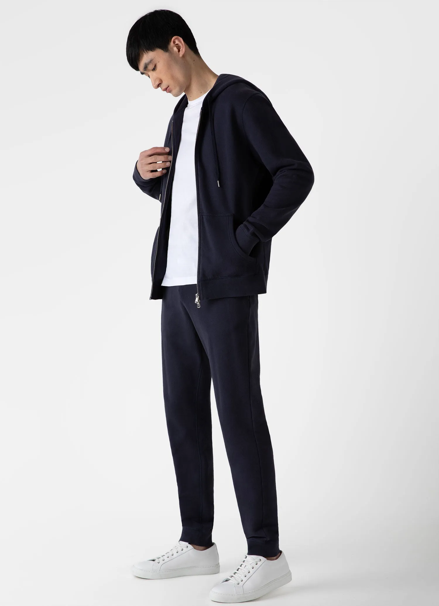 Men's Loopback Zip Hoodie in Navy Sunspel