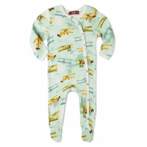 Milkbarn Vintage Planes Organic Cotton Snap Footed Romper