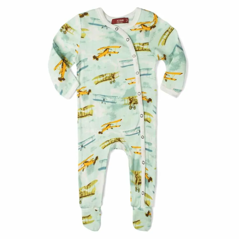 Milkbarn Vintage Planes Organic Cotton Snap Footed Romper