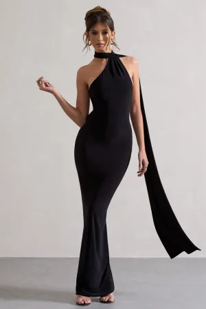 Miss | Black One Shoulder Backless Maxi Dress With Scarf Club L London