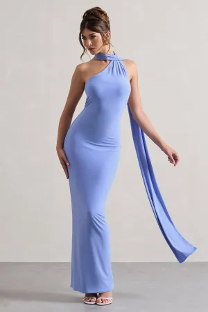 Miss | Pale Blue One Shoulder Backless Maxi Dress With Scarf Club L London