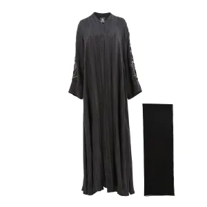 N Design Women's Black and Gold  Hand Embroidered Black Abaya