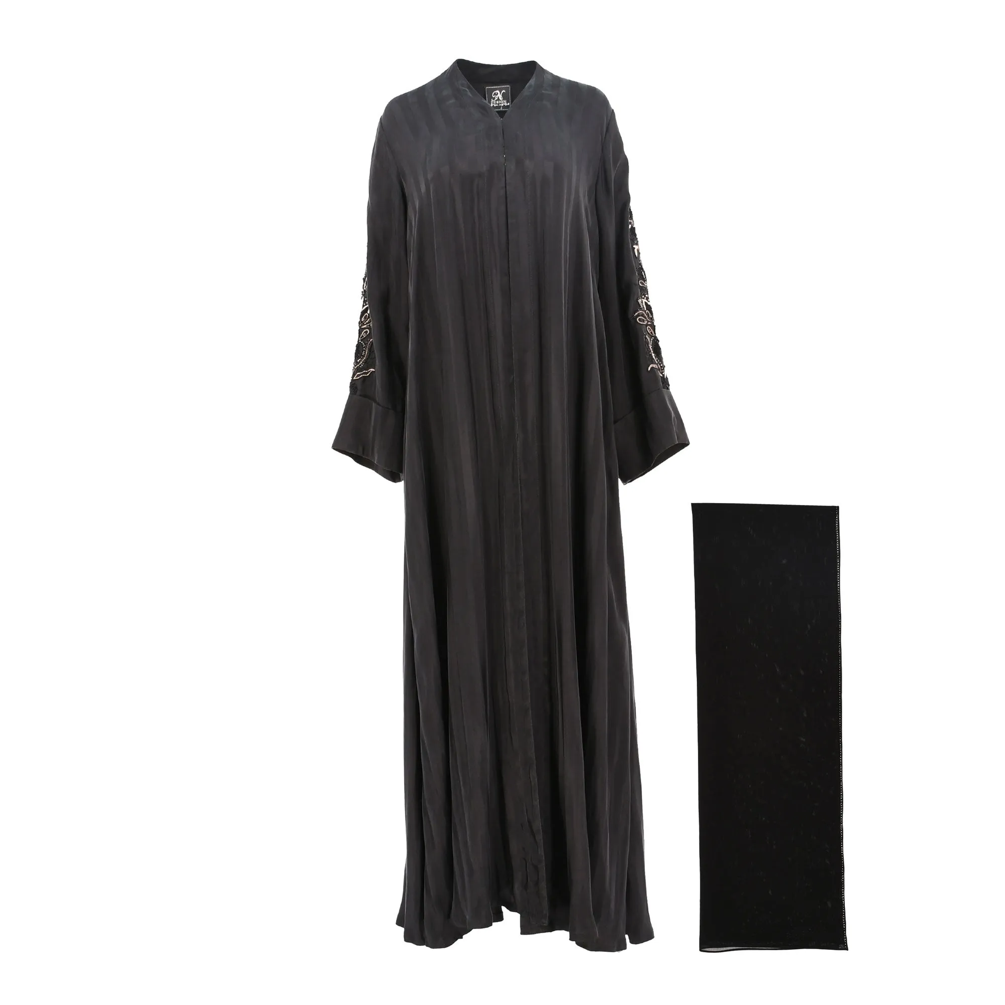 N Design Women's Black and Gold  Hand Embroidered Black Abaya