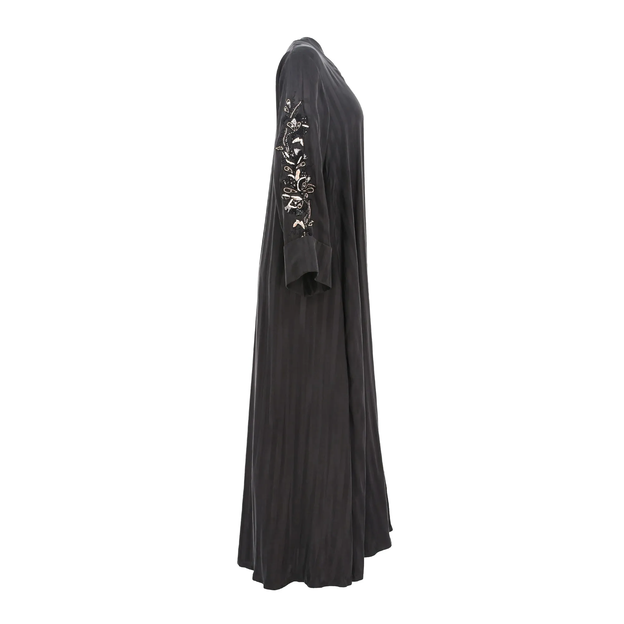 N Design Women's Black and Gold  Hand Embroidered Black Abaya