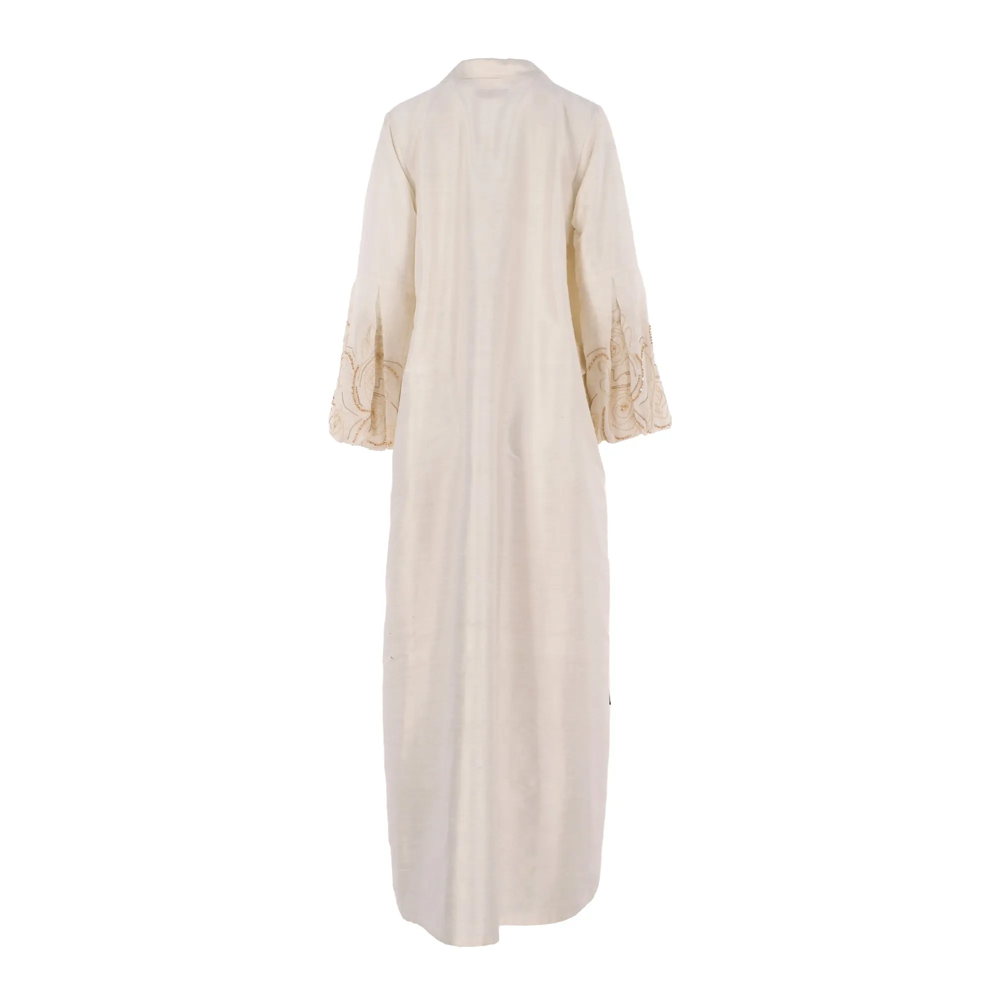 N Design Women's Golden Hand Embroidered White Abaya