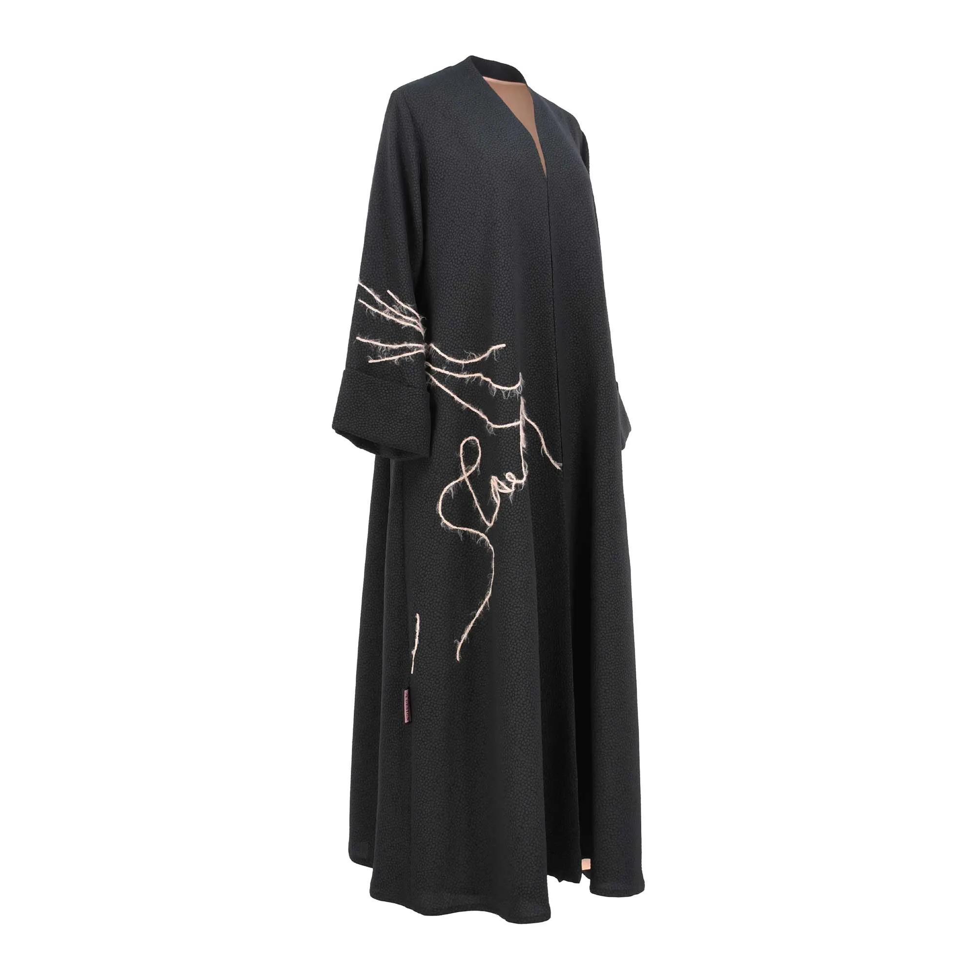 N Design Women's Nude Embroidered Hand Black Abaya