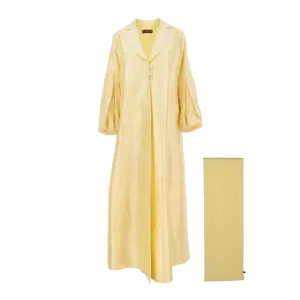 N Design Women's Yellow Hand Embroidered Abaya