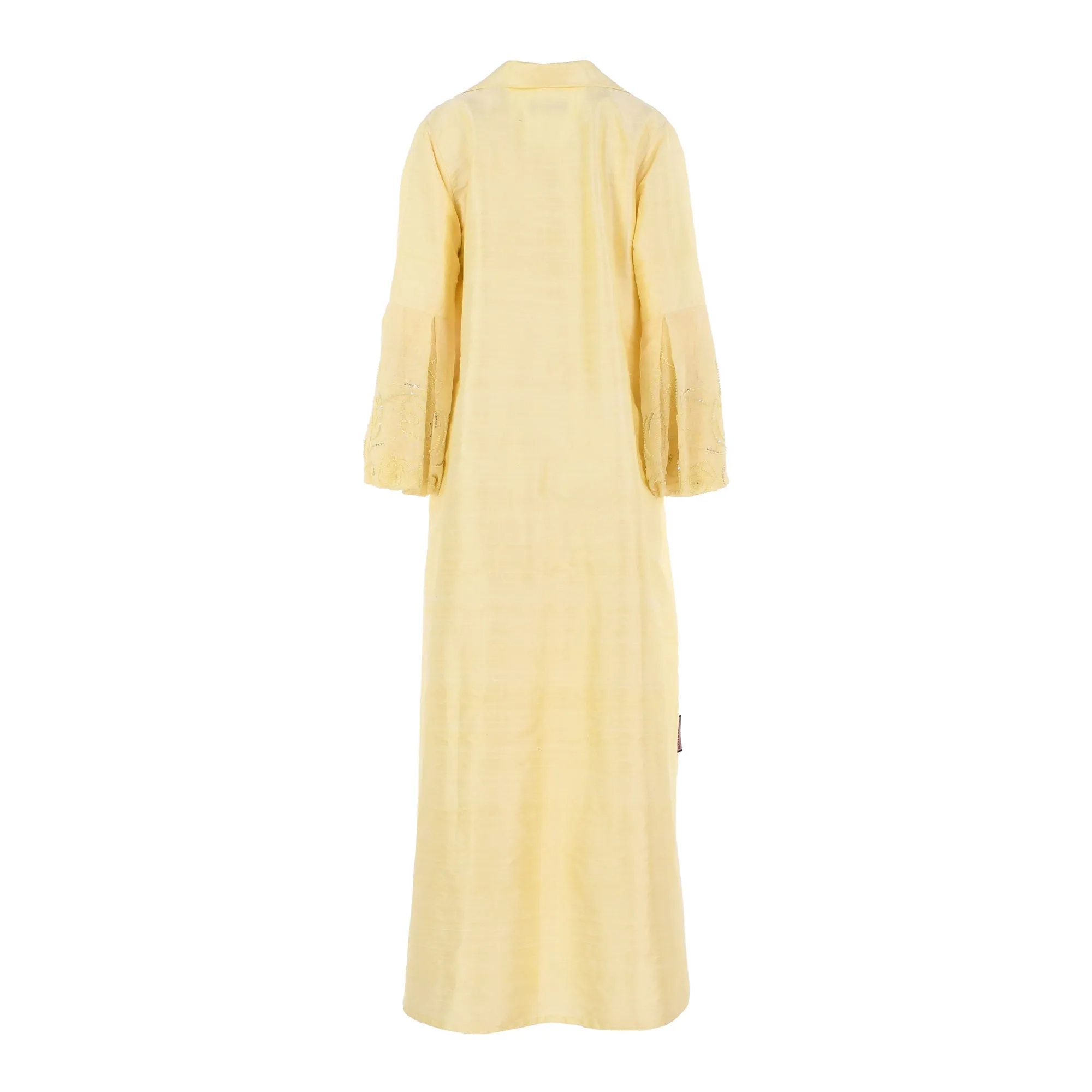 N Design Women's Yellow Hand Embroidered Abaya