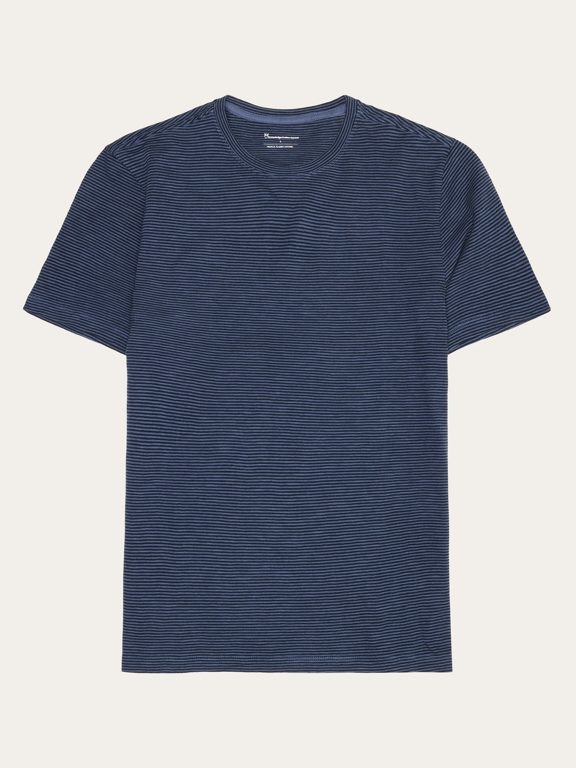 Narrow striped slub t-shirt - Navy Knowledge Cotton