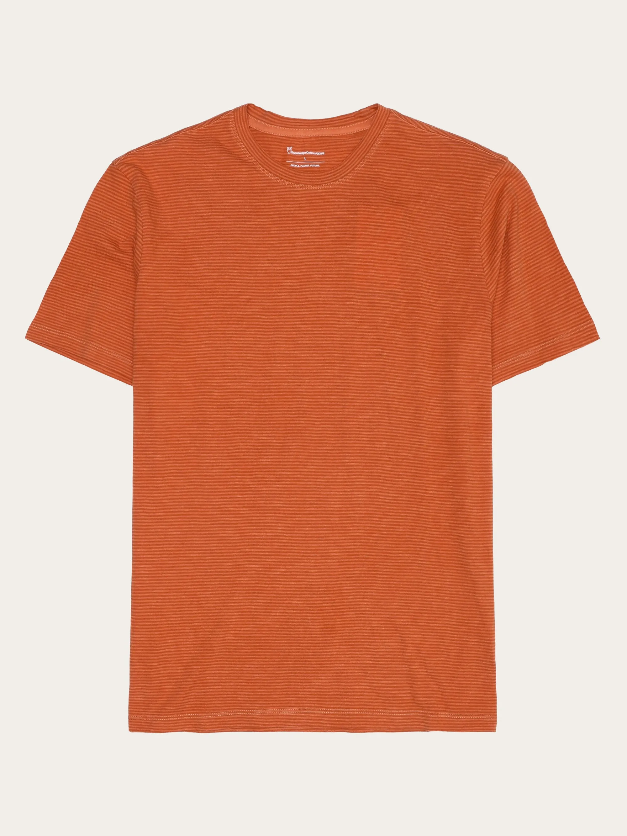 Narrow striped slub t-shirt - Red Stripe Knowledge Cotton